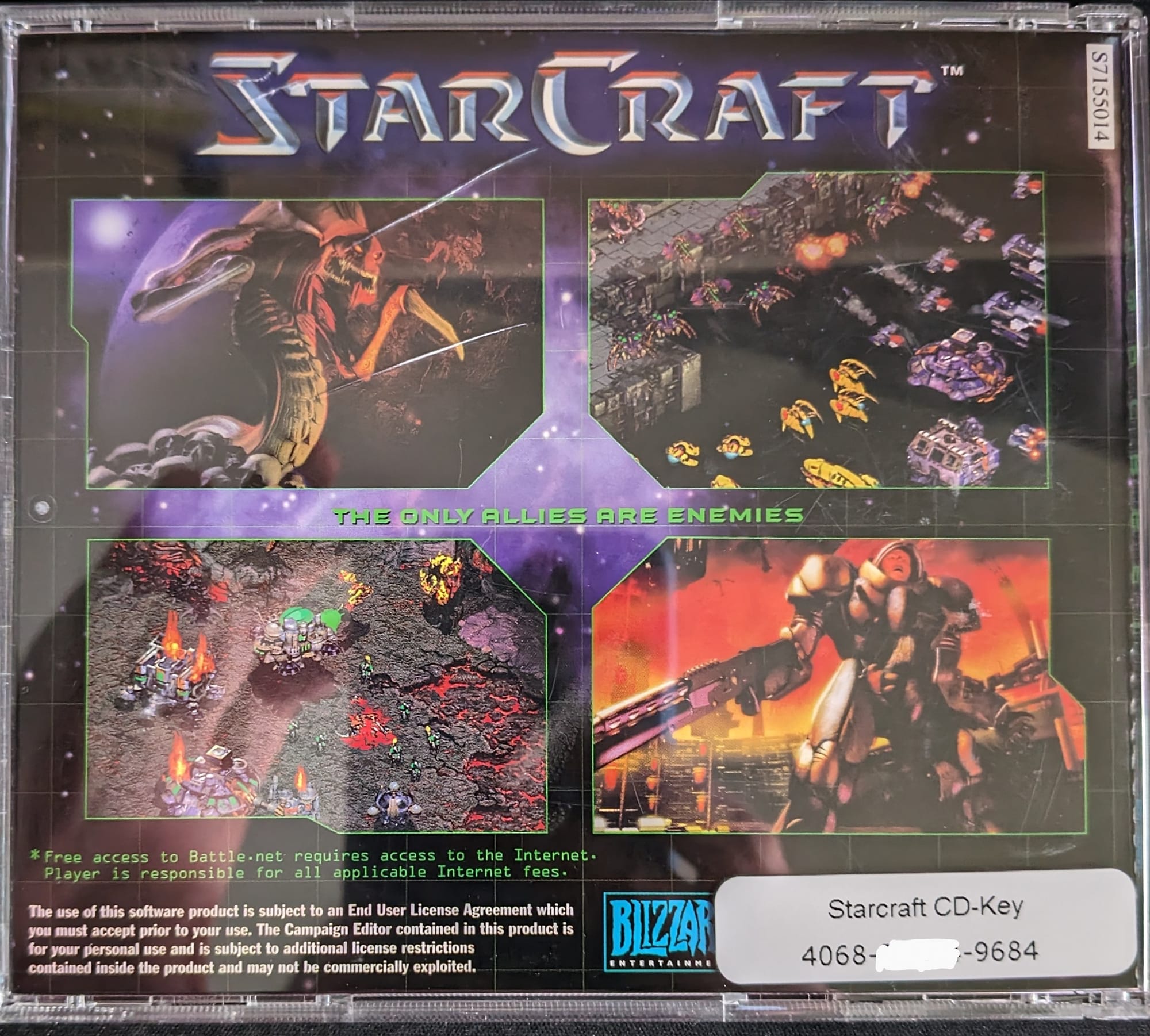 Rear of a StarCraft CD case showing off the CD-Key activation code